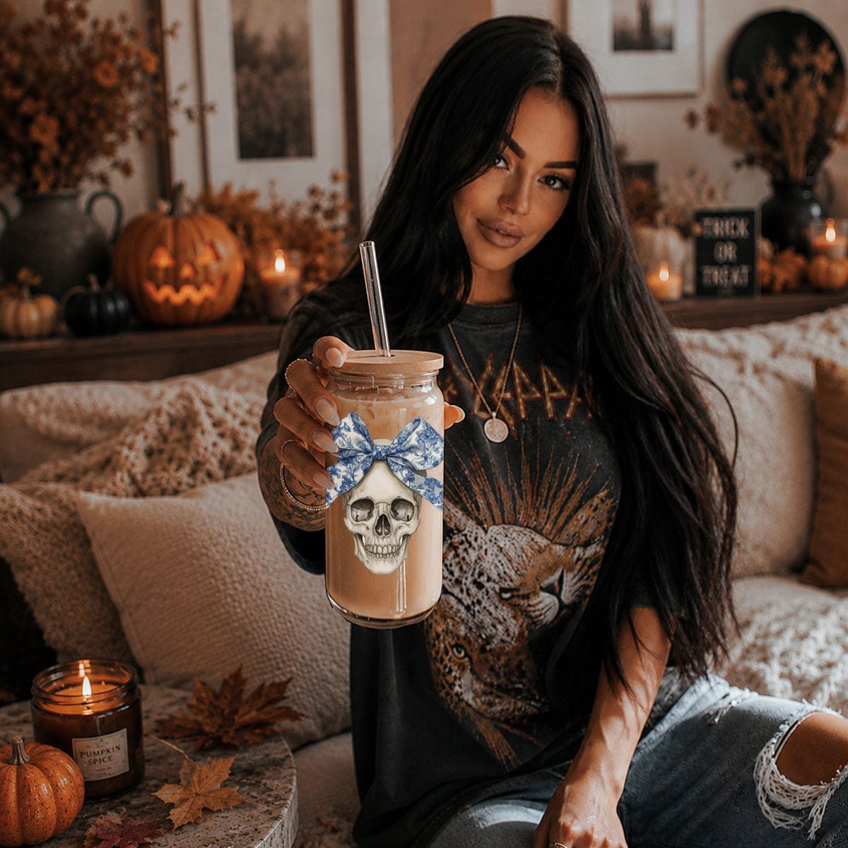 Gia Roma Travel Mug, Coffee Cup, Drinkware Bow Skull 20oz