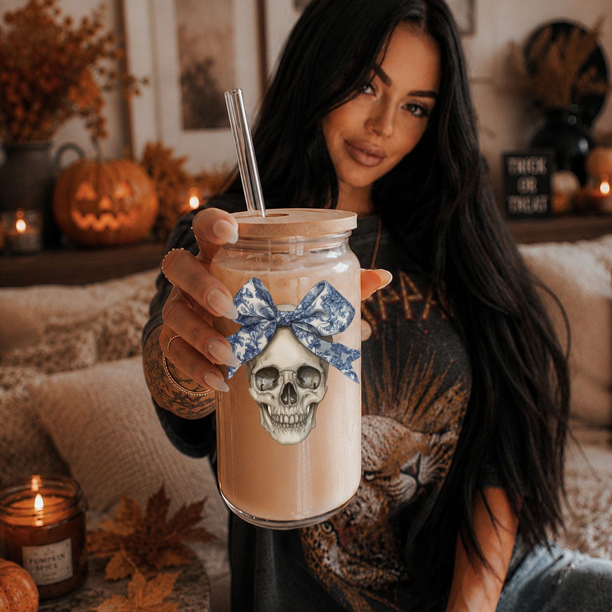 Gia Roma Travel Mug, Coffee Cup, Drinkware Bow Skull 20oz