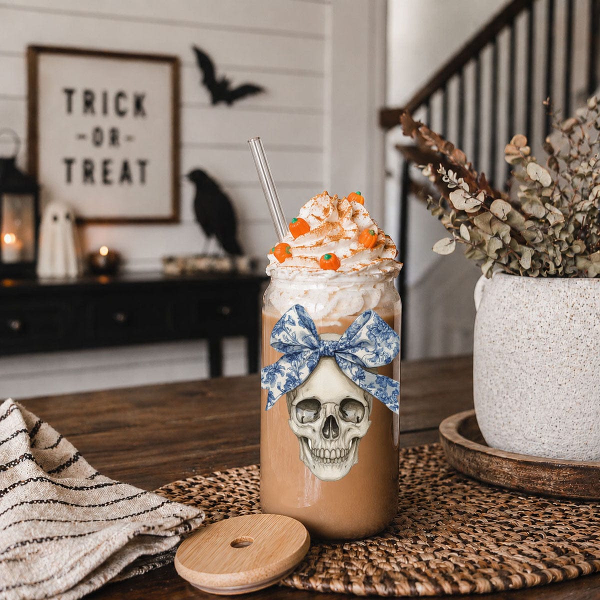 Gia Roma Travel Mug, Coffee Cup, Drinkware Bow Skull 20oz