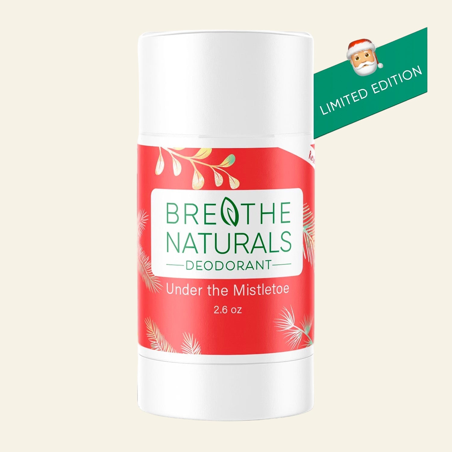 Breathe Naturals deodorant stick with a red label and &