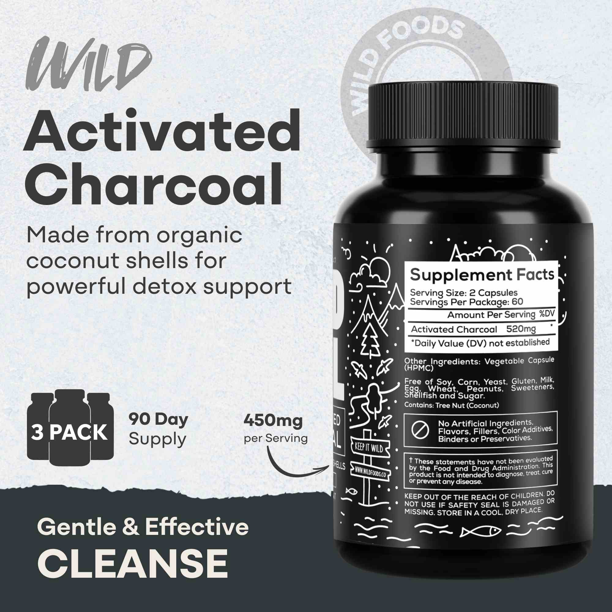 Activated Charcoal Capsules, 60 servings - Made from 100% Organic Coconuts - My American Goods