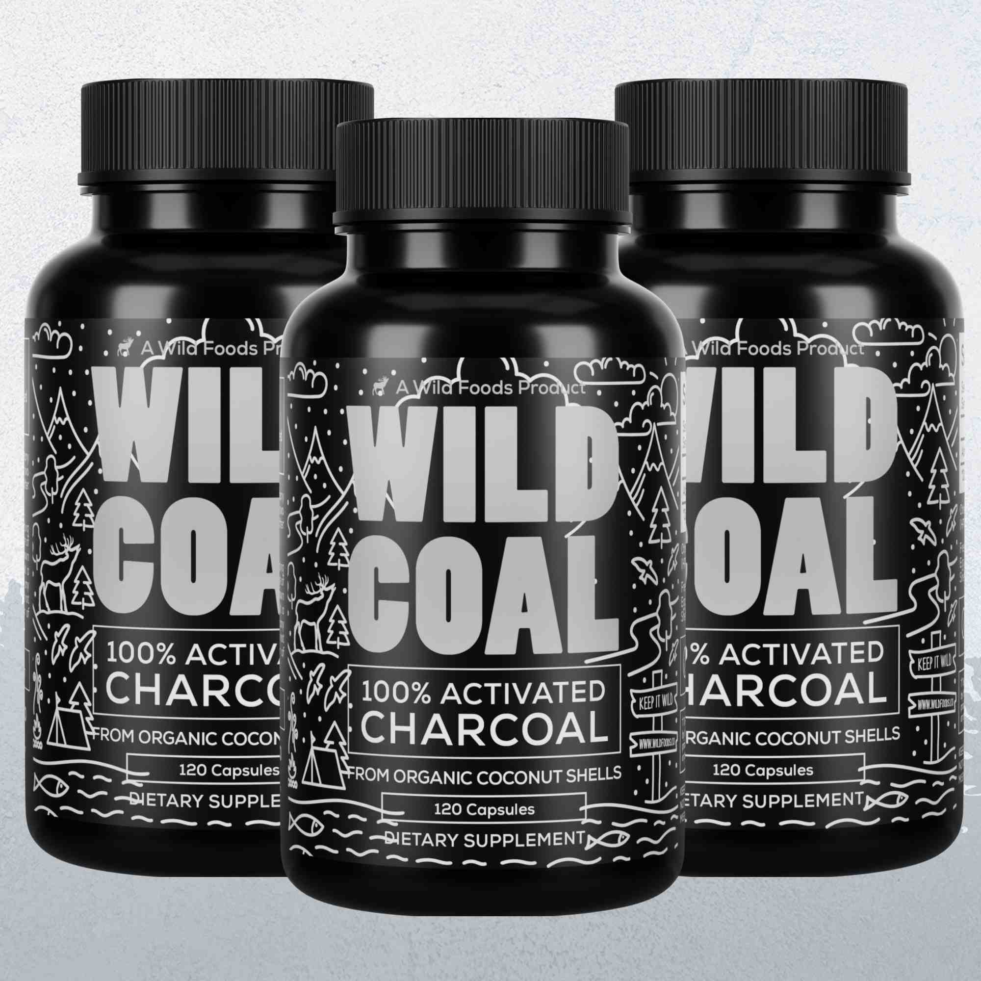 Wild Foods Supplements 3x - 360 caps (Save $6!) Activated Charcoal Capsules – 100% Organic Coconut Shells