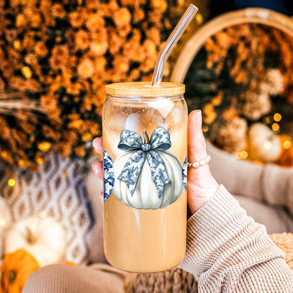 Gia Roma Travel Mug, Coffee Cup, Drinkware Chinoiserie Pumpkin 20oz