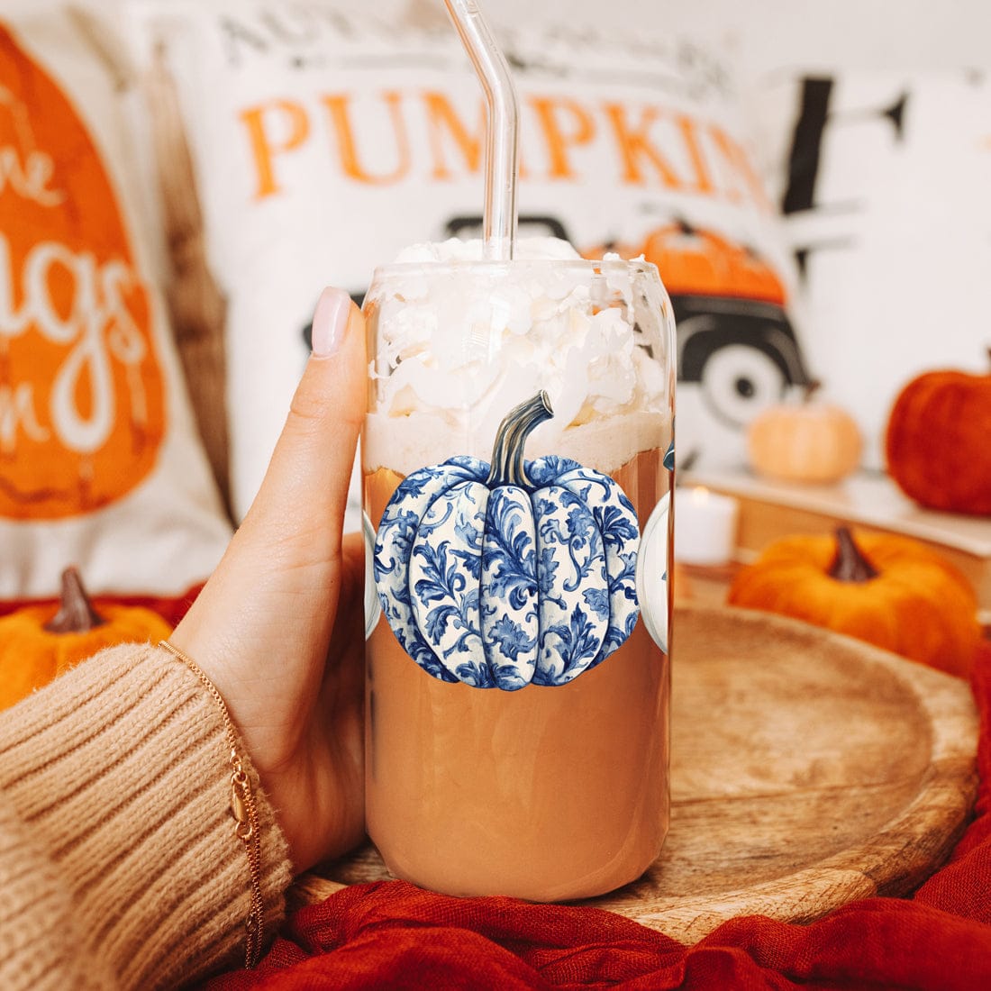 Gia Roma Travel Mug, Coffee Cup, Drinkware Chinoiserie Pumpkin 20oz