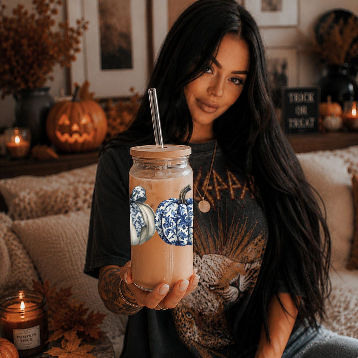 Gia Roma Travel Mug, Coffee Cup, Drinkware Chinoiserie Pumpkin 20oz