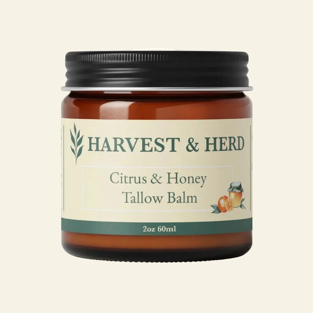 Jar of Harvest & Herd Citrus & Honey Tallow Balm on a white background