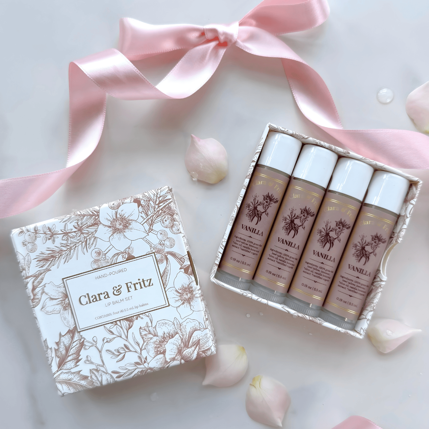 Clara & Fritz Tallow Shop Lip Balm vanilla Lip Balm Boxed Set (4 Pack)