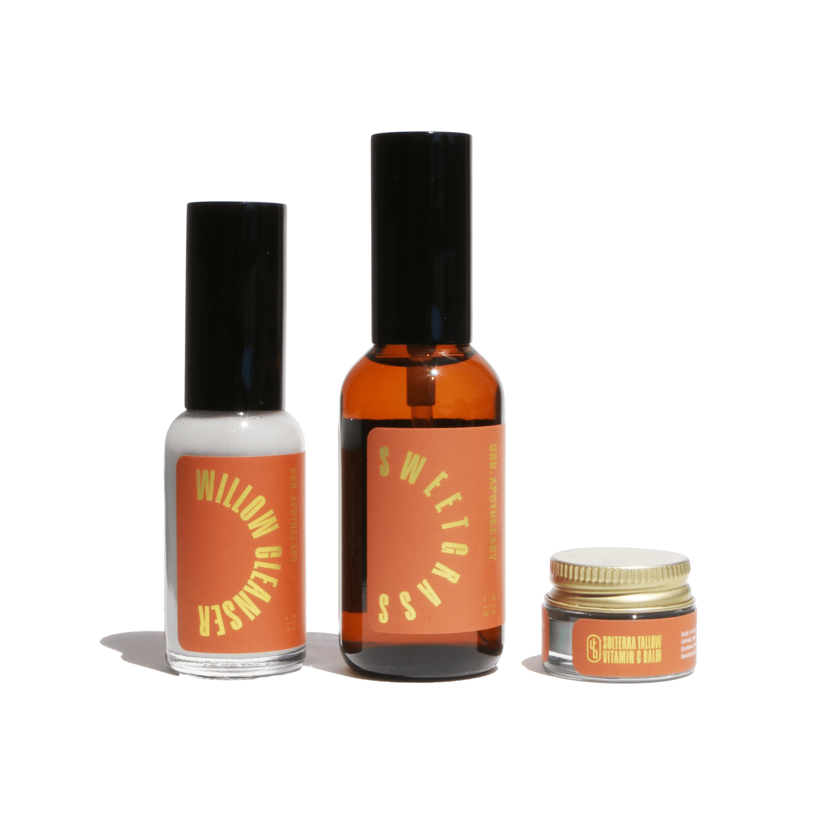 URB APOTHECARY CLEANSER Travel-Size / Willow/ Sweetgrass Mist/ Solterra Tallow Vitamin C Balm Daily Cleansing Bundle with Willow Cleanser - Prone Skin