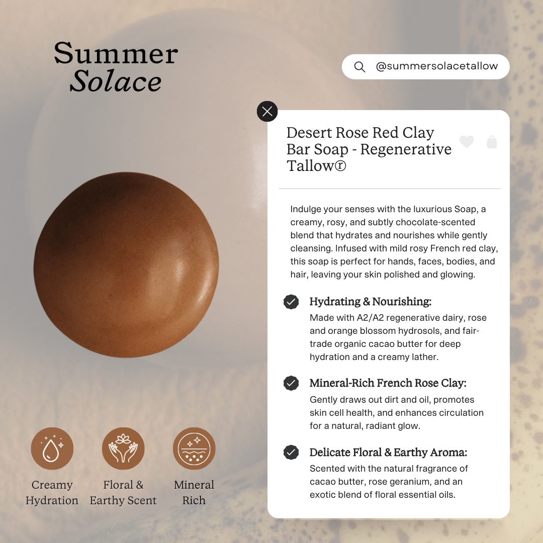 Summer Solace Tallow Tallow Soap Desert Rose – Red Clay Sphere Soap | Floral & Cacao Butter Infusion
