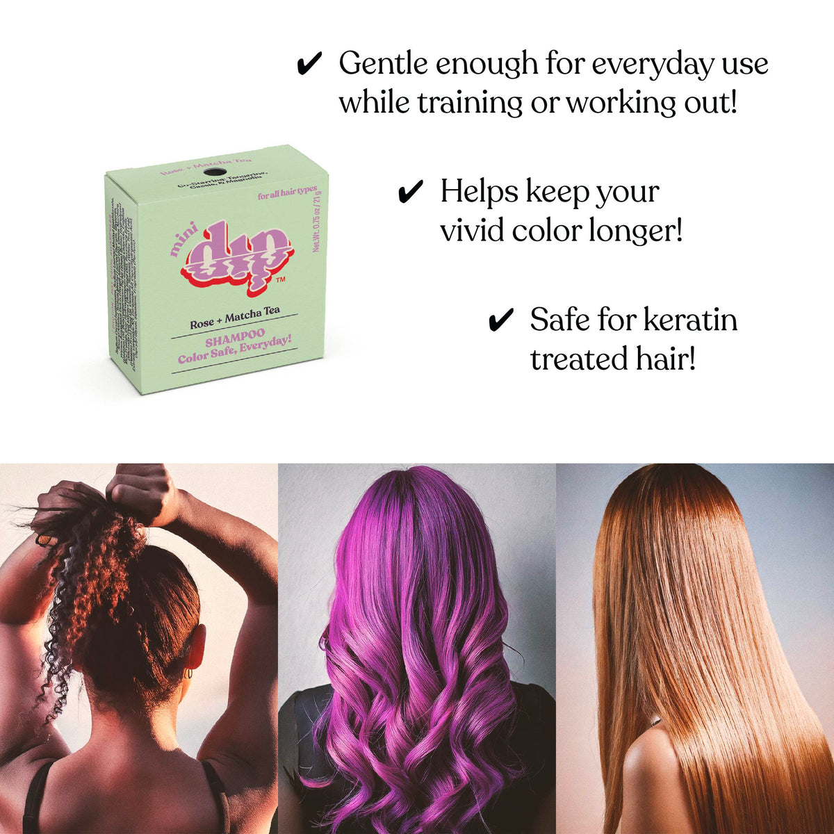 Mini Dip Shampoo Bar: Color Safe, Everyday - Rose & Matcha Tea