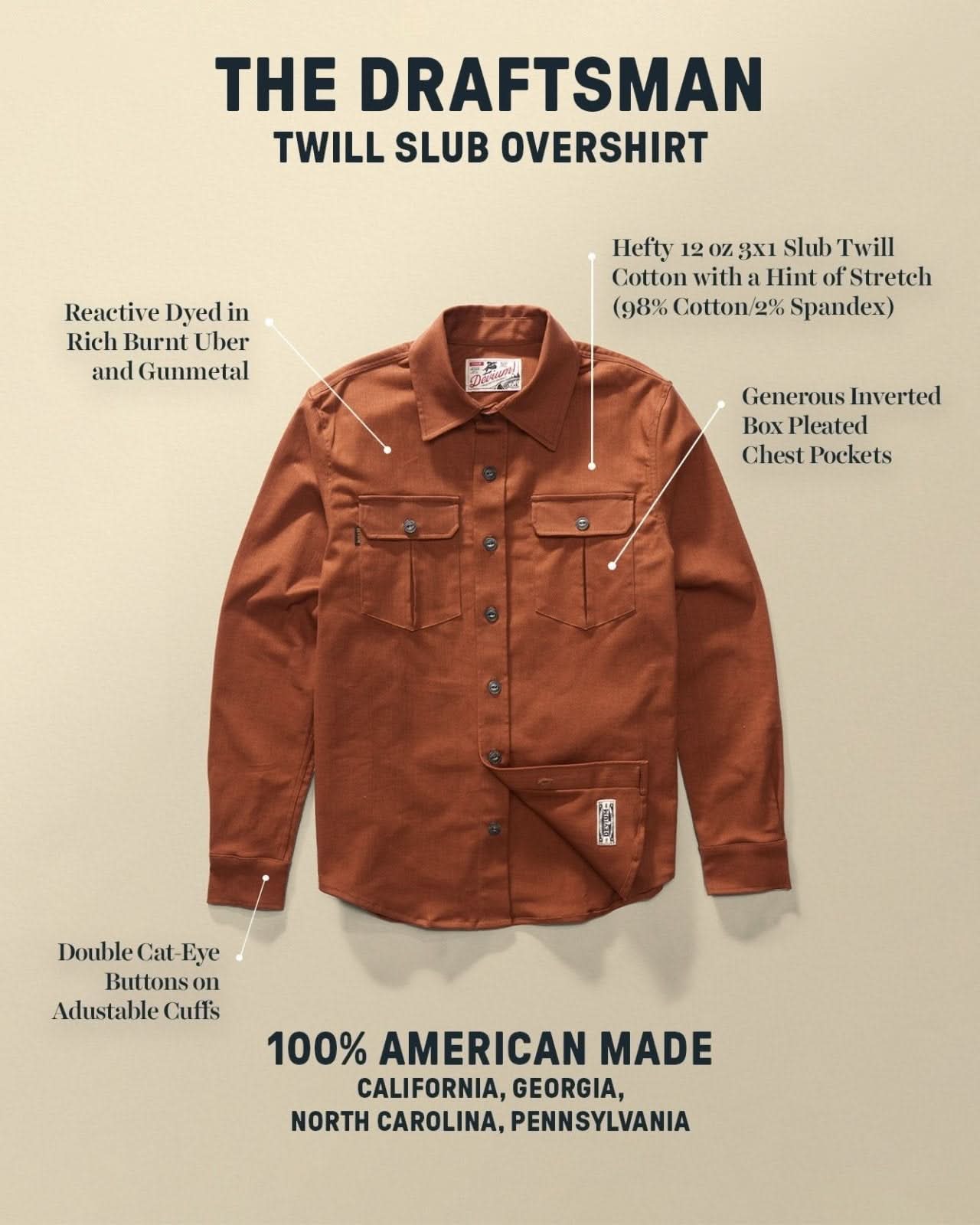Draftsman Twill Slub Overshirt - My American Goods