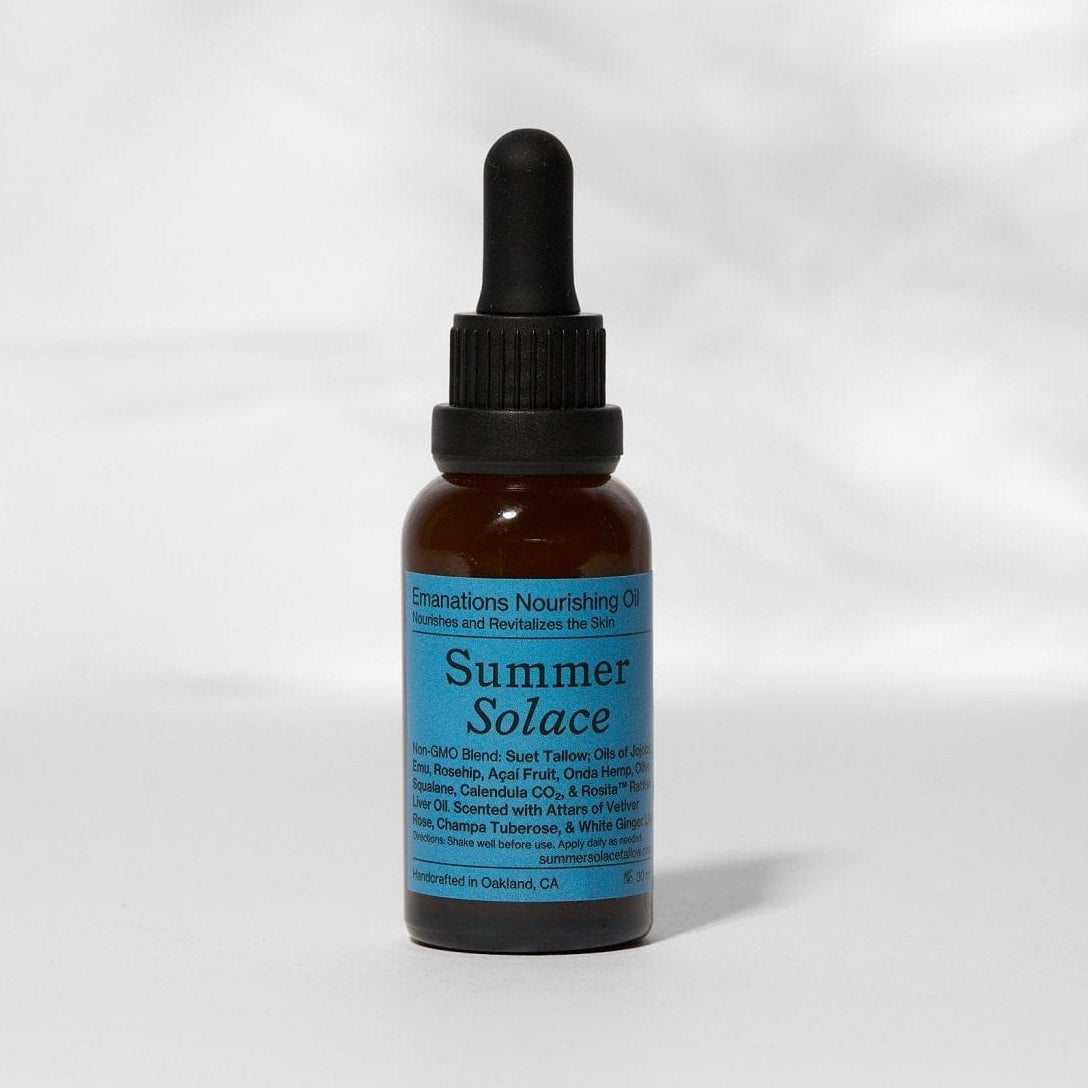 Summer Solace Tallow Face and Hair Oil 30 mL / 1 oz Emanations Face Oil – Deeply Nourishing | Champa, Tuberose & White Ginger Lil