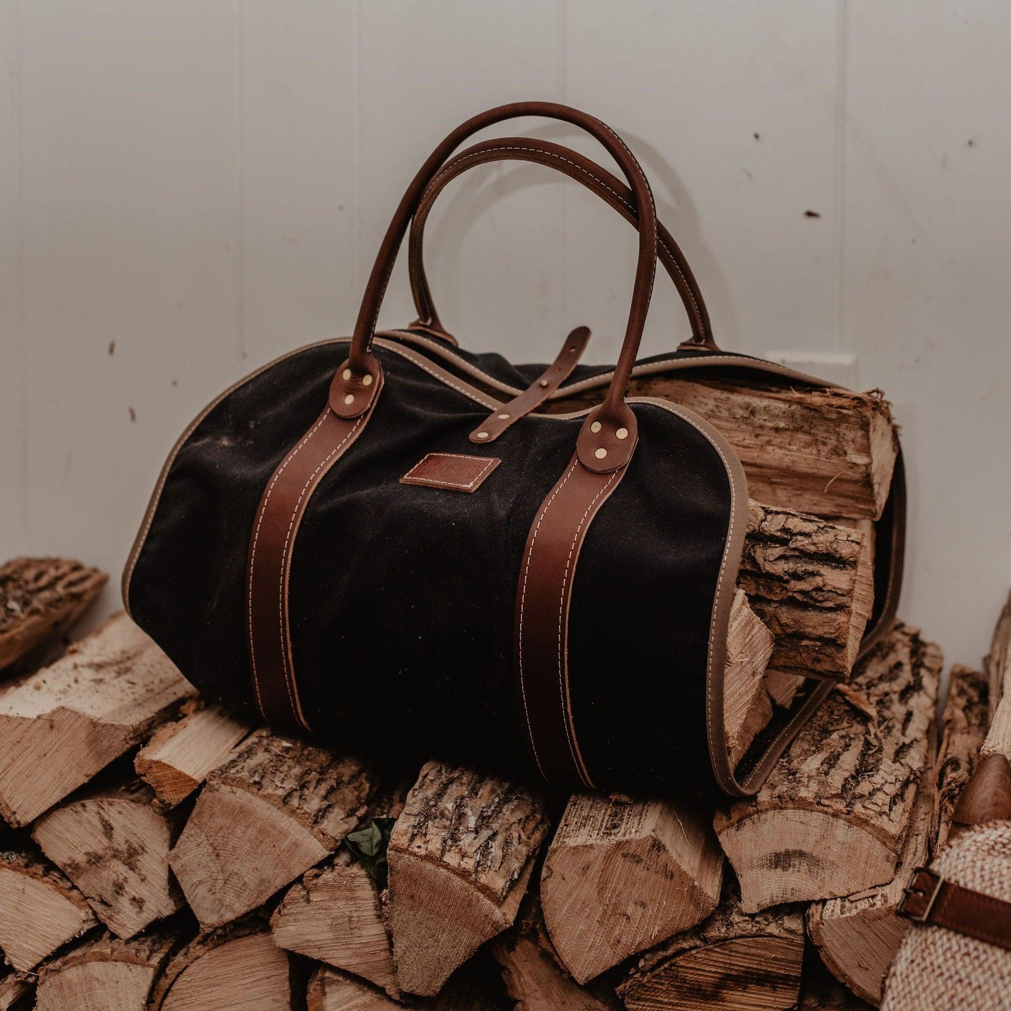 The Local Branch Leather Black Waxed Canvas Rugged Log Carrier - USA Made