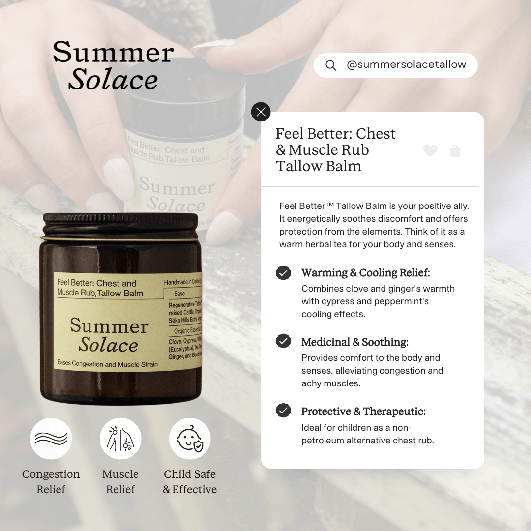 Summer Solace Tallow Tallow Balm Feel Better™ Balm – Chest & Muscle Rub with Clove, Cypress & Turmeric