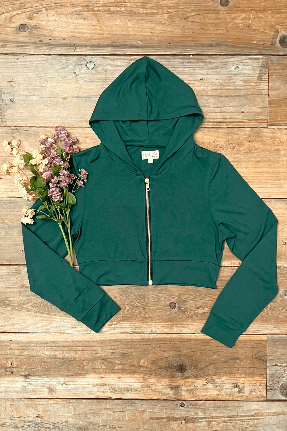 Field Day Hoodie S Cropped Hoodie in Fern Green Modal