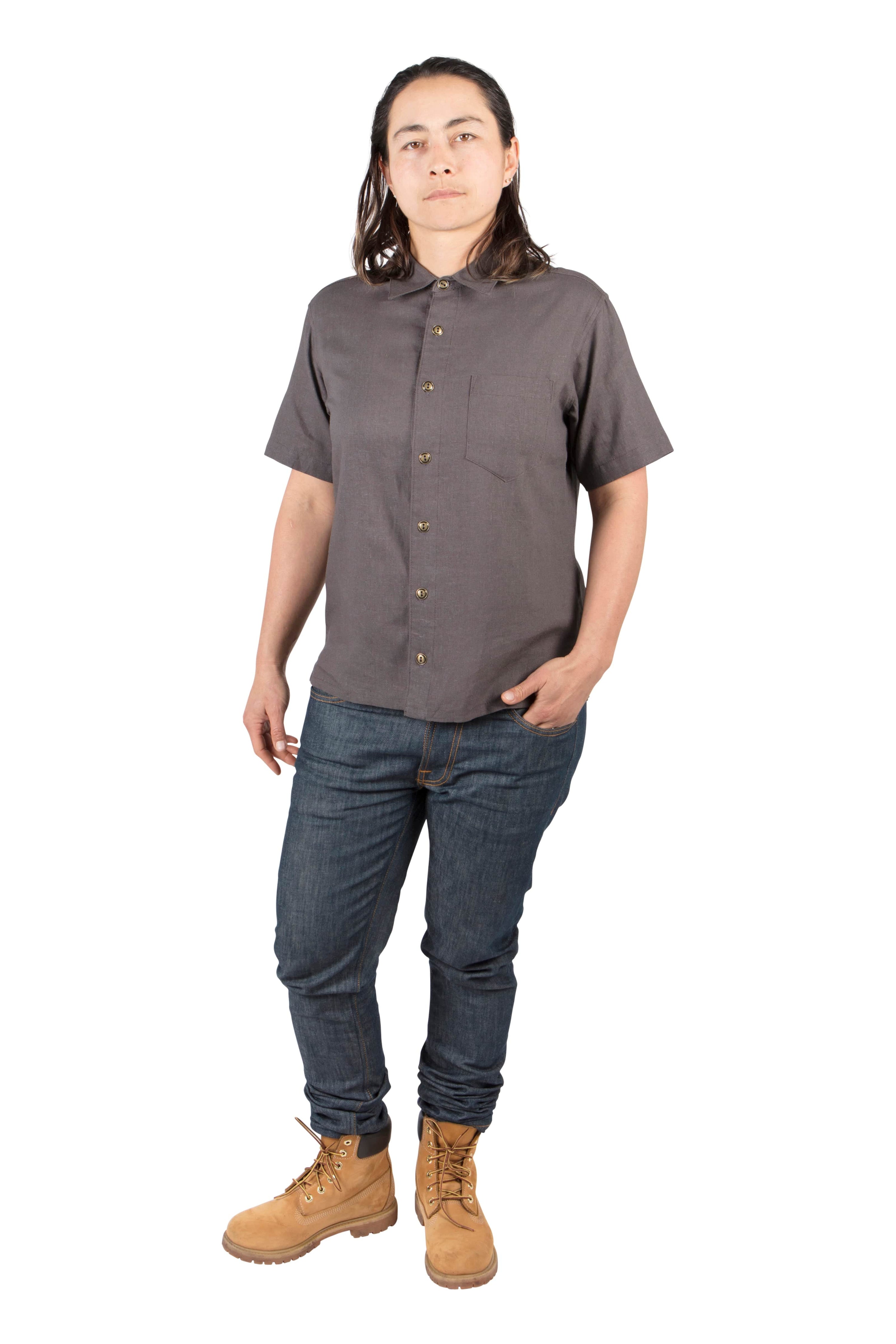 Field Day Top Unisex Button Up in Ash Linen
