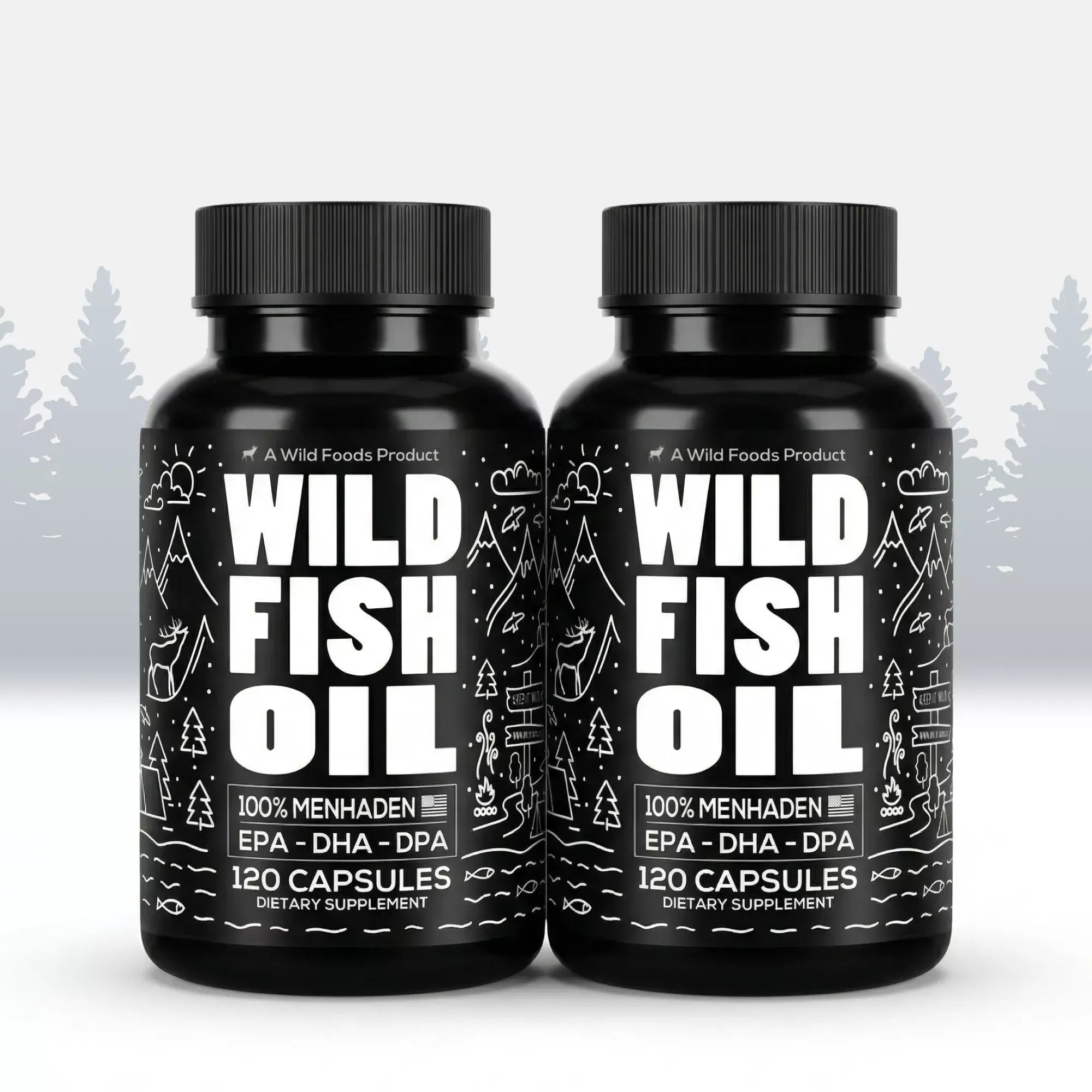 Wild Foods Oils 2x - 240 Caps (Save $4!) Fish Oil Capsules, 60 servings – Omega-3 for Heart Health & Cognitive Function