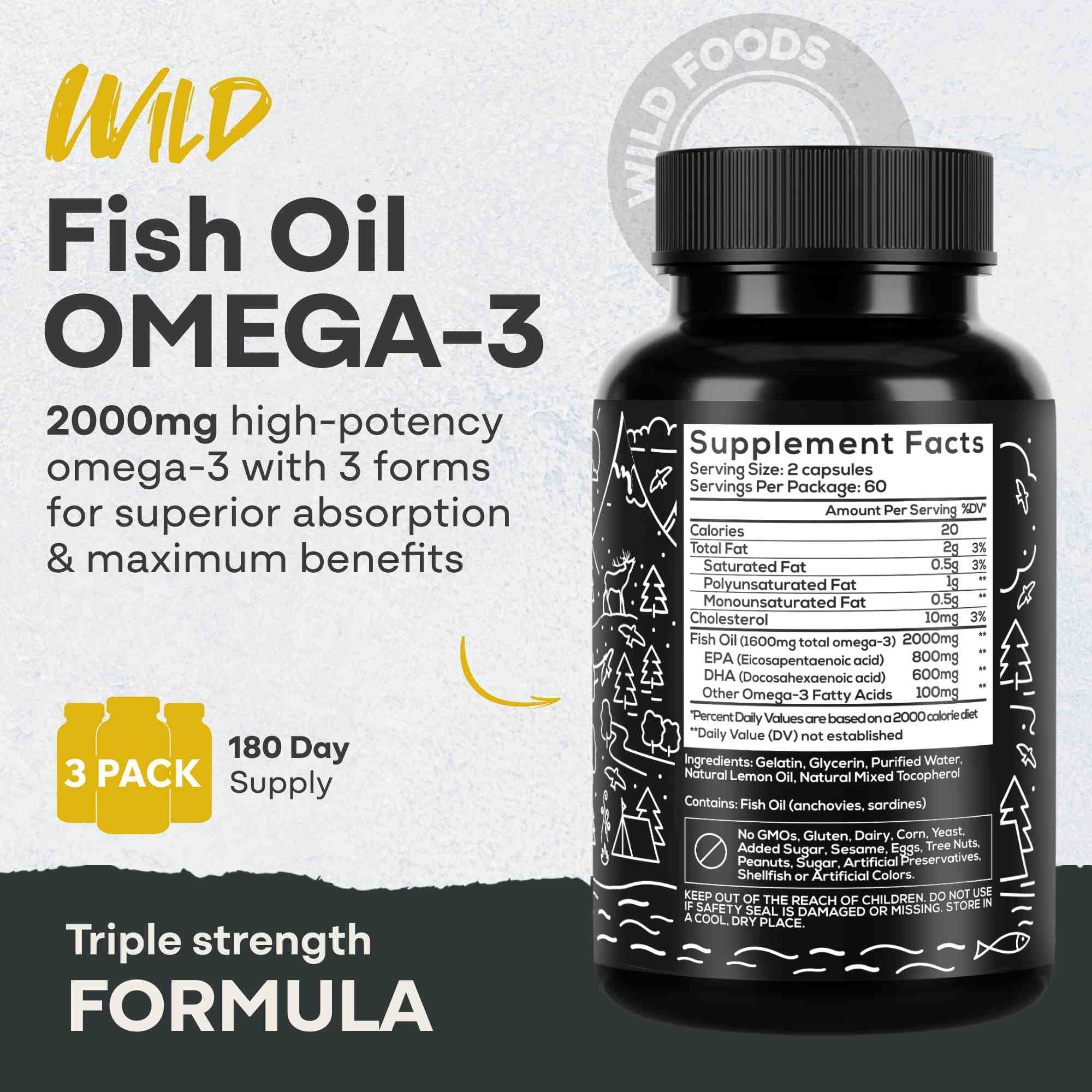Fish Oil Capsules, 60 servings – Omega-3 for Heart Health & Cognitive Function - My American Goods