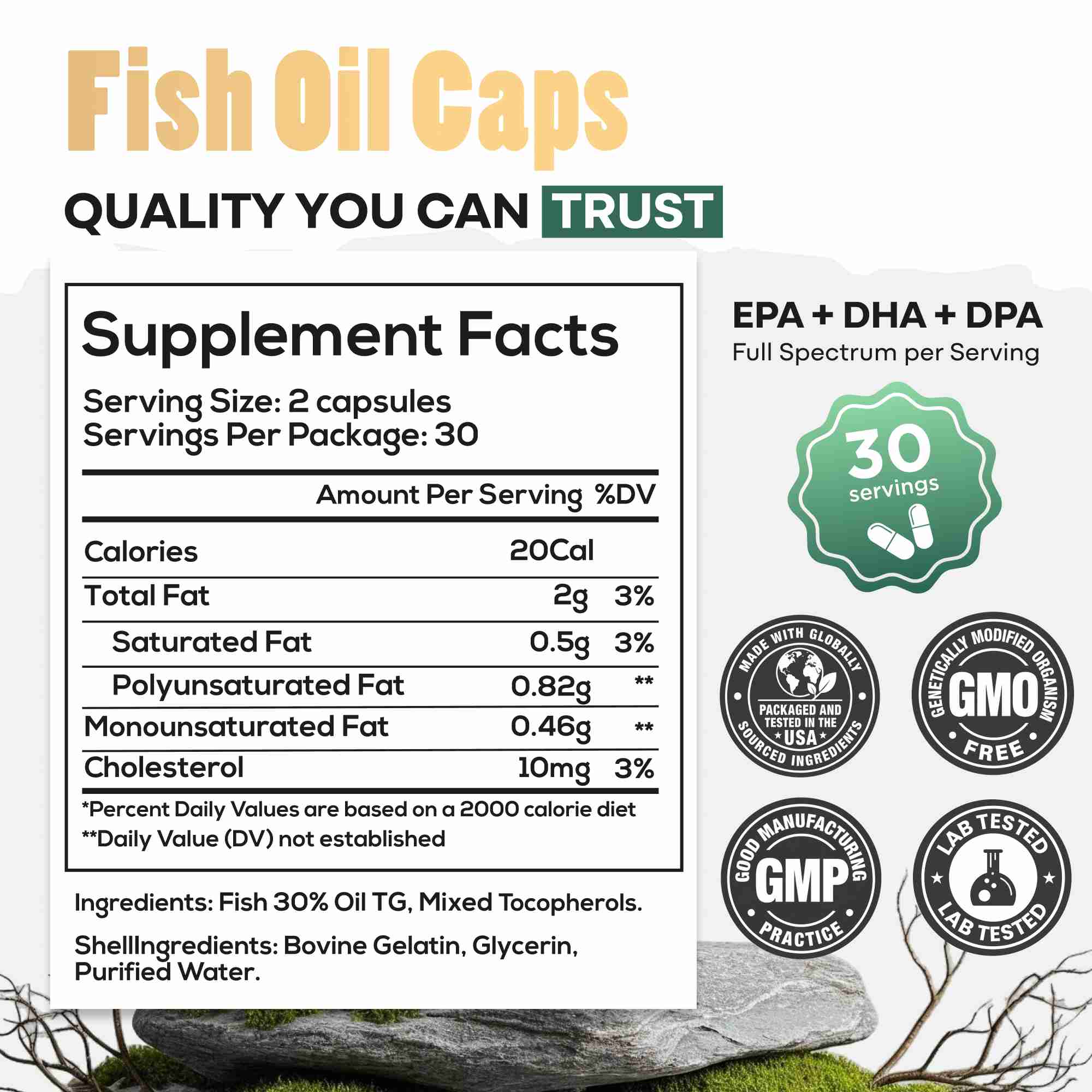 Fish Oil Capsules, 60 servings – Omega-3 for Heart Health & Cognitive Function