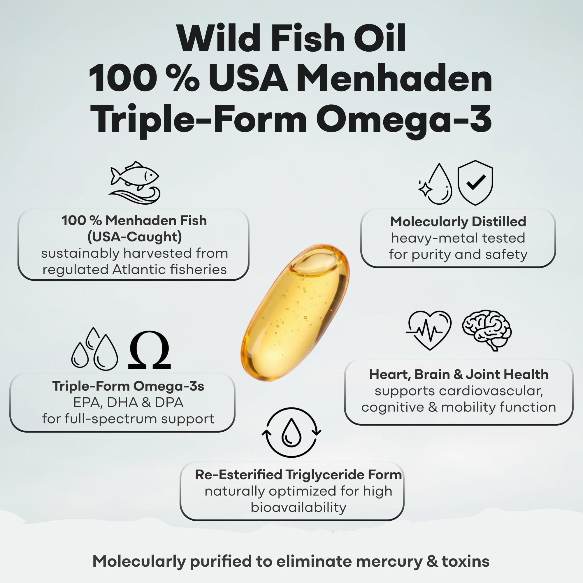 Fish Oil Capsules, 60 servings – Omega-3 for Heart Health & Cognitive Function