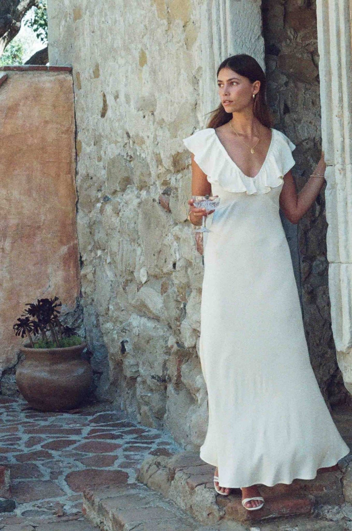 MERRITT CHARLES Dress Florence Silk Lace-Trim Dress - Ivory