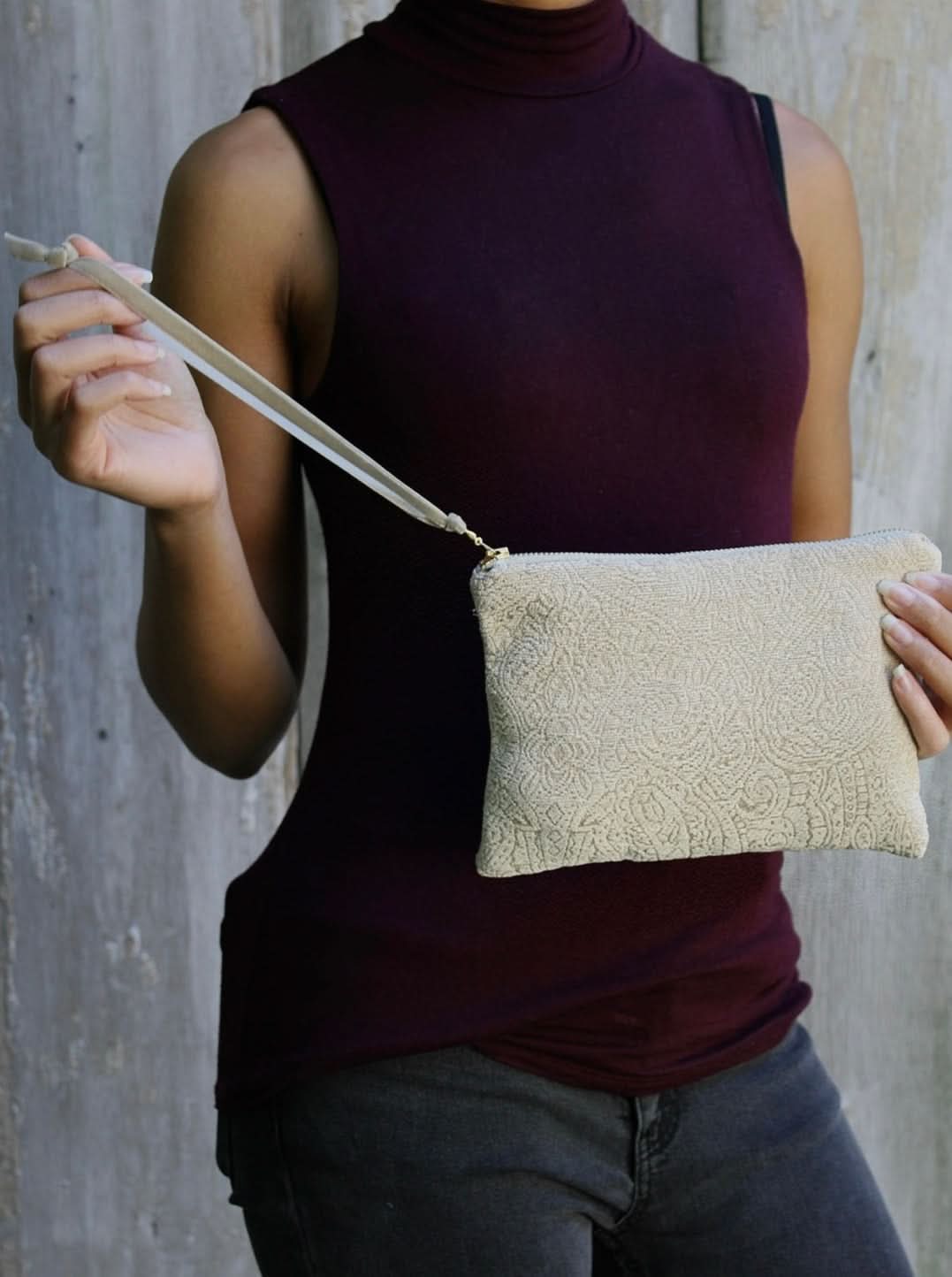 French Cream Chenille Wristlet Purse - My American Goods