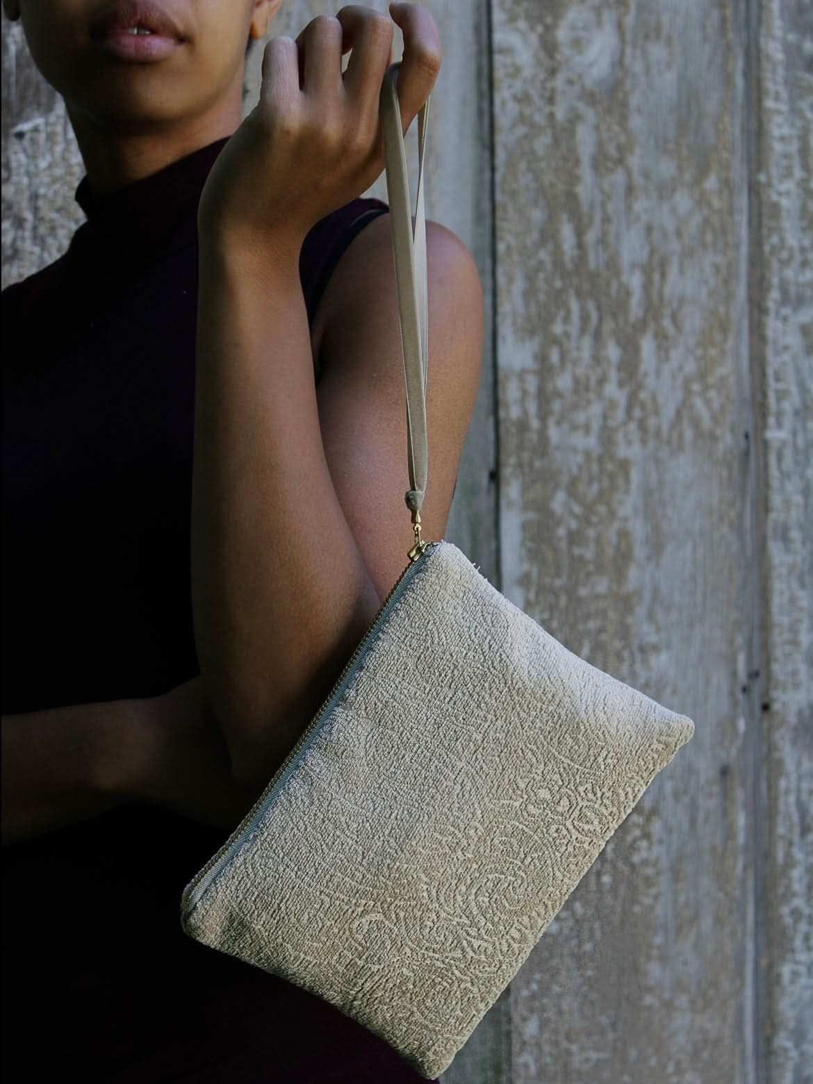 French Cream Chenille Wristlet Purse - My American Goods