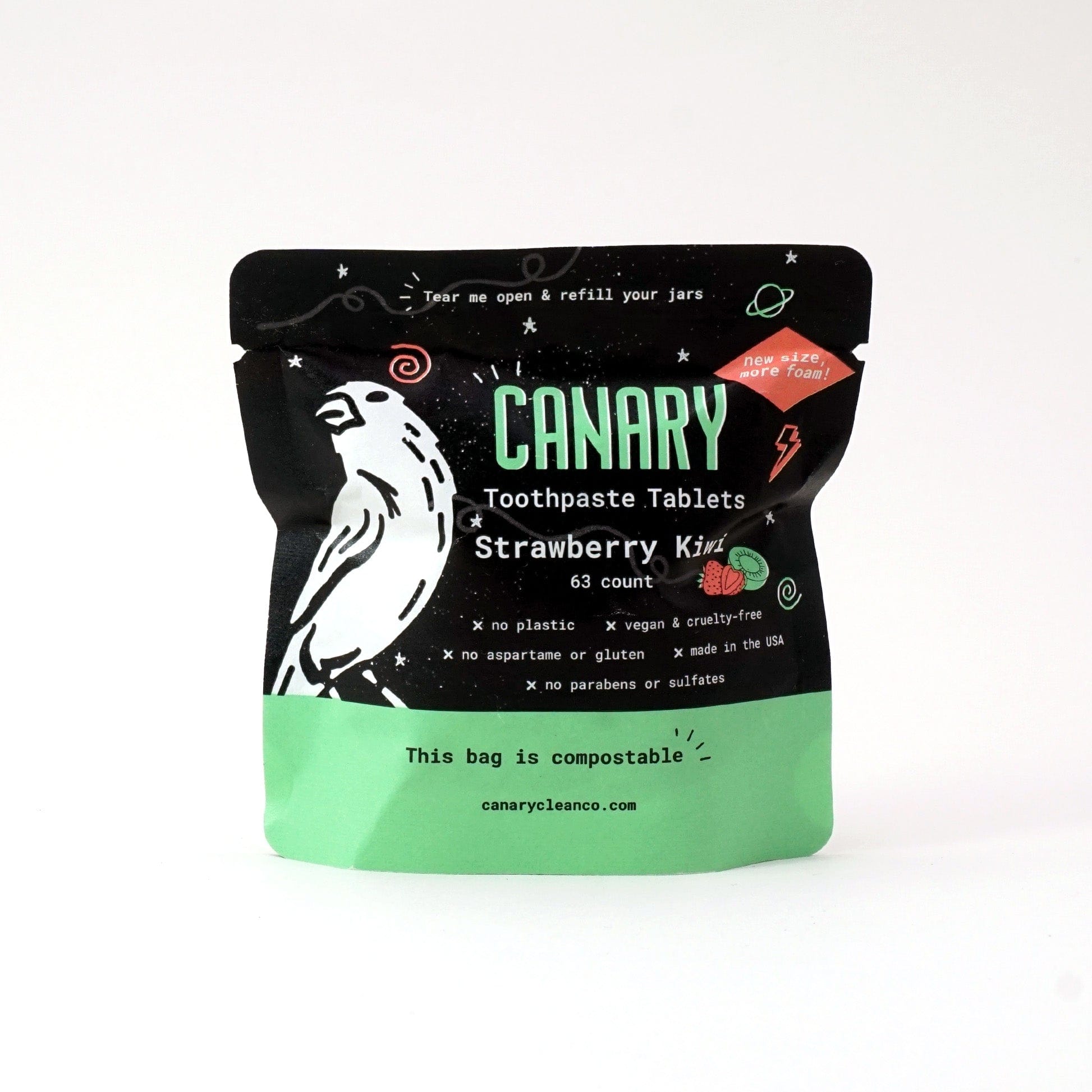 Canary Toothpaste Tablets 1 month sample pouch - 63 tablets Strawberry + Kiwi Toothpaste Tablets