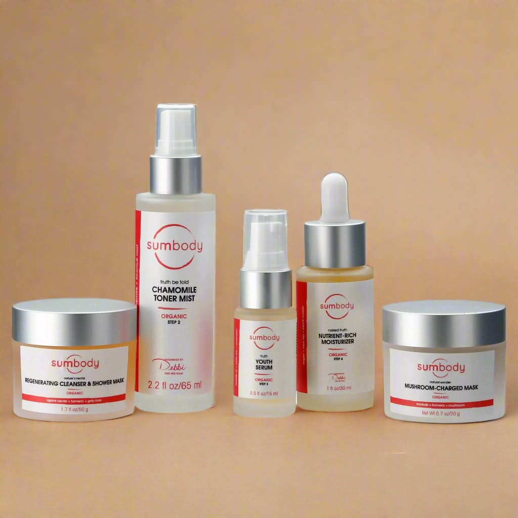 Set of skincare products with &