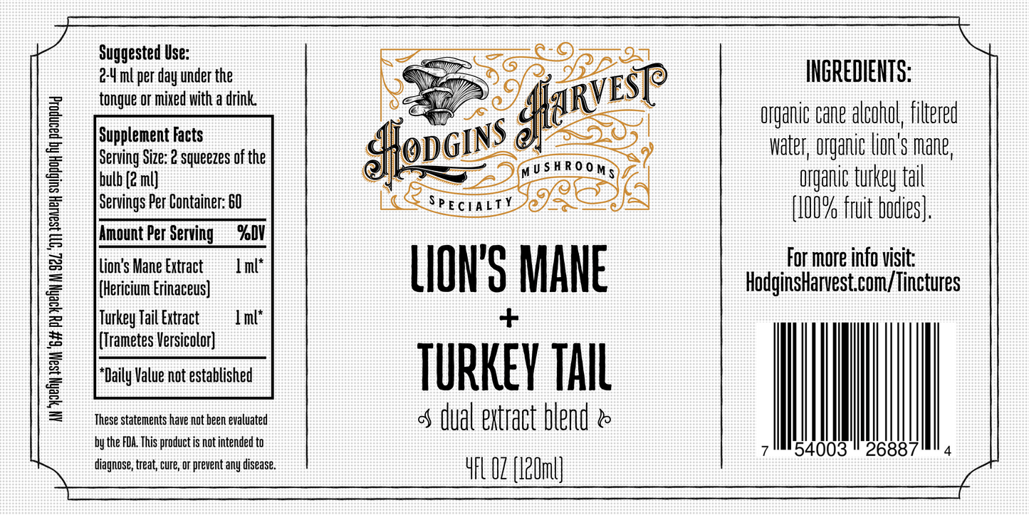 Lion's Mane + Turkey Tail Dual Extract Tincture - My American Goods