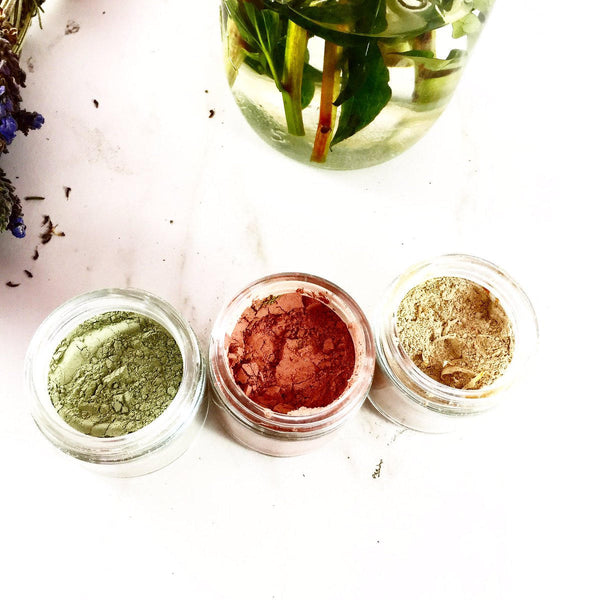 Clay Face Mask Trio Rose Clay French Green Clay Kaolin Clay Turmeric Kelp Calendula - My American Goods