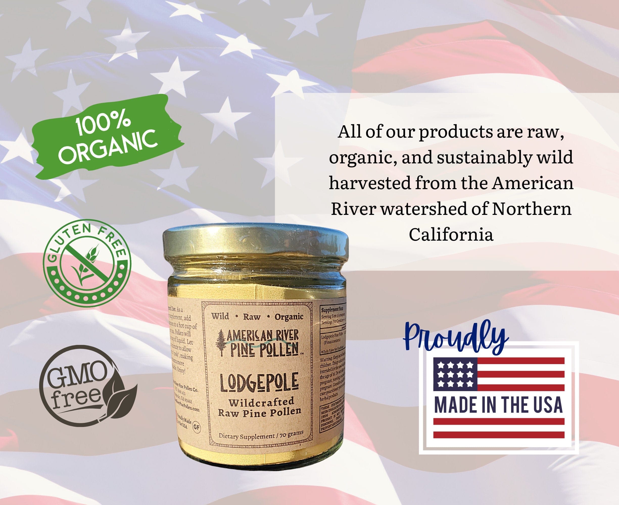 AmericanRiverPinePollen Lodgepole Pine Pollen - Raw and Wild-Harvested