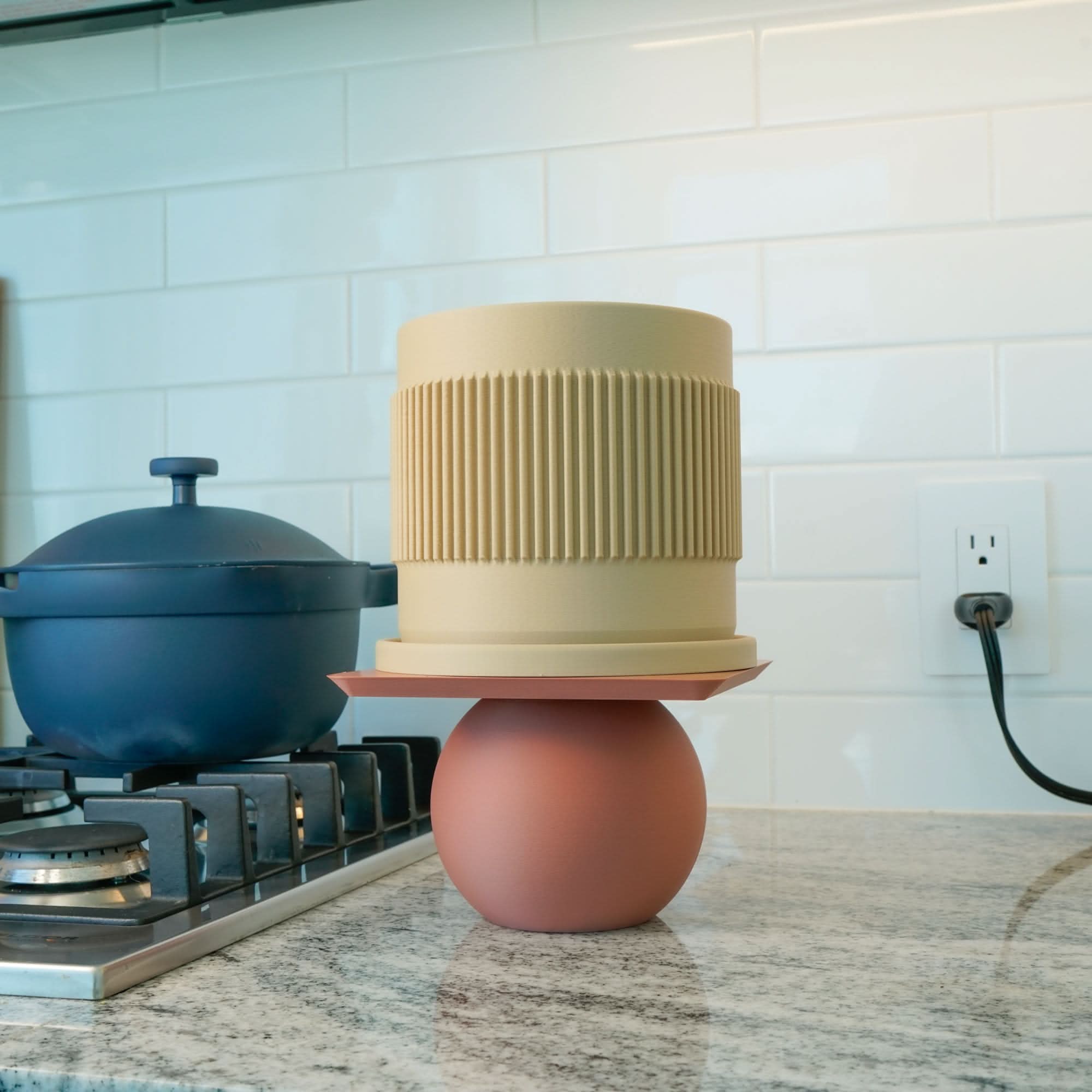 Half Mid-Century Ribbed Planter with Drainage and Saucer - My American Goods