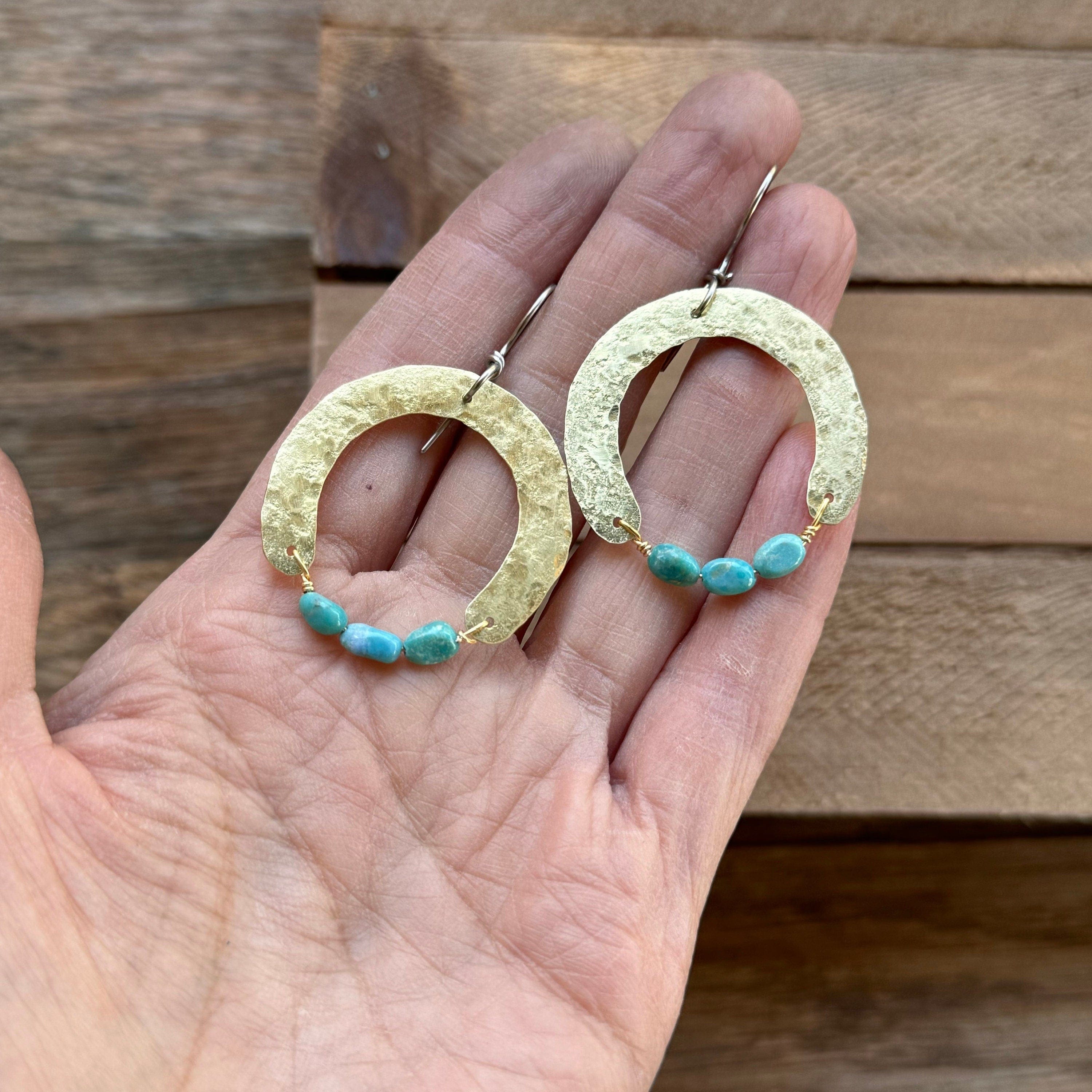Handmade Turquoise Bead Earrings: Brass Arch Jewelry