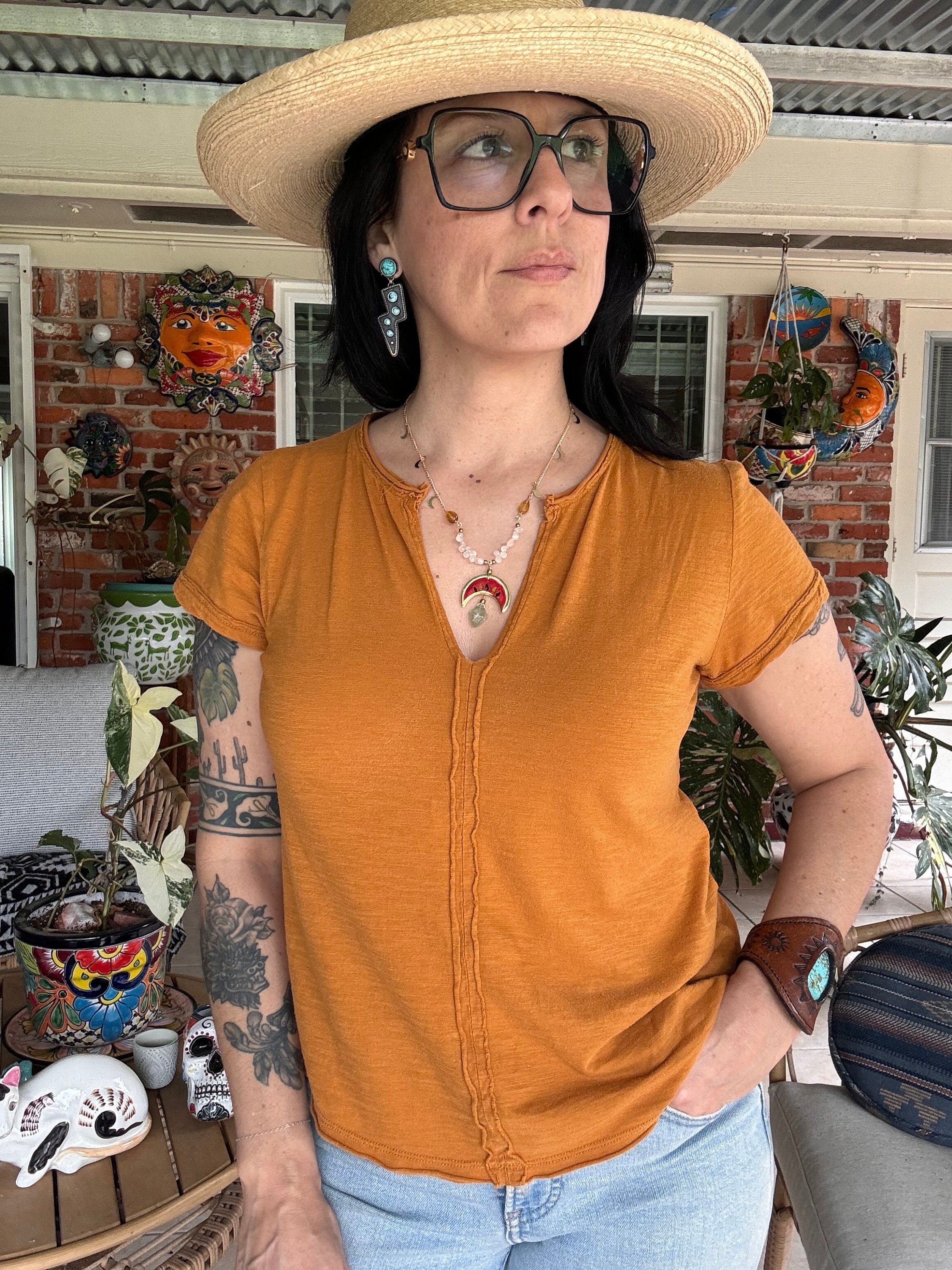 Handmade Ceramic Watermelon Necklace: Moonstone, Citrine & Prehnite