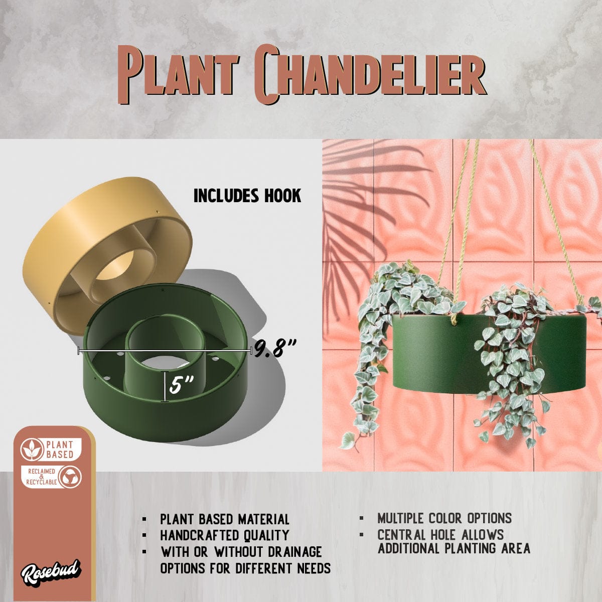 Rosebud HomeGoods Hanging Planter Hanging Chandelier Planter with Drainage