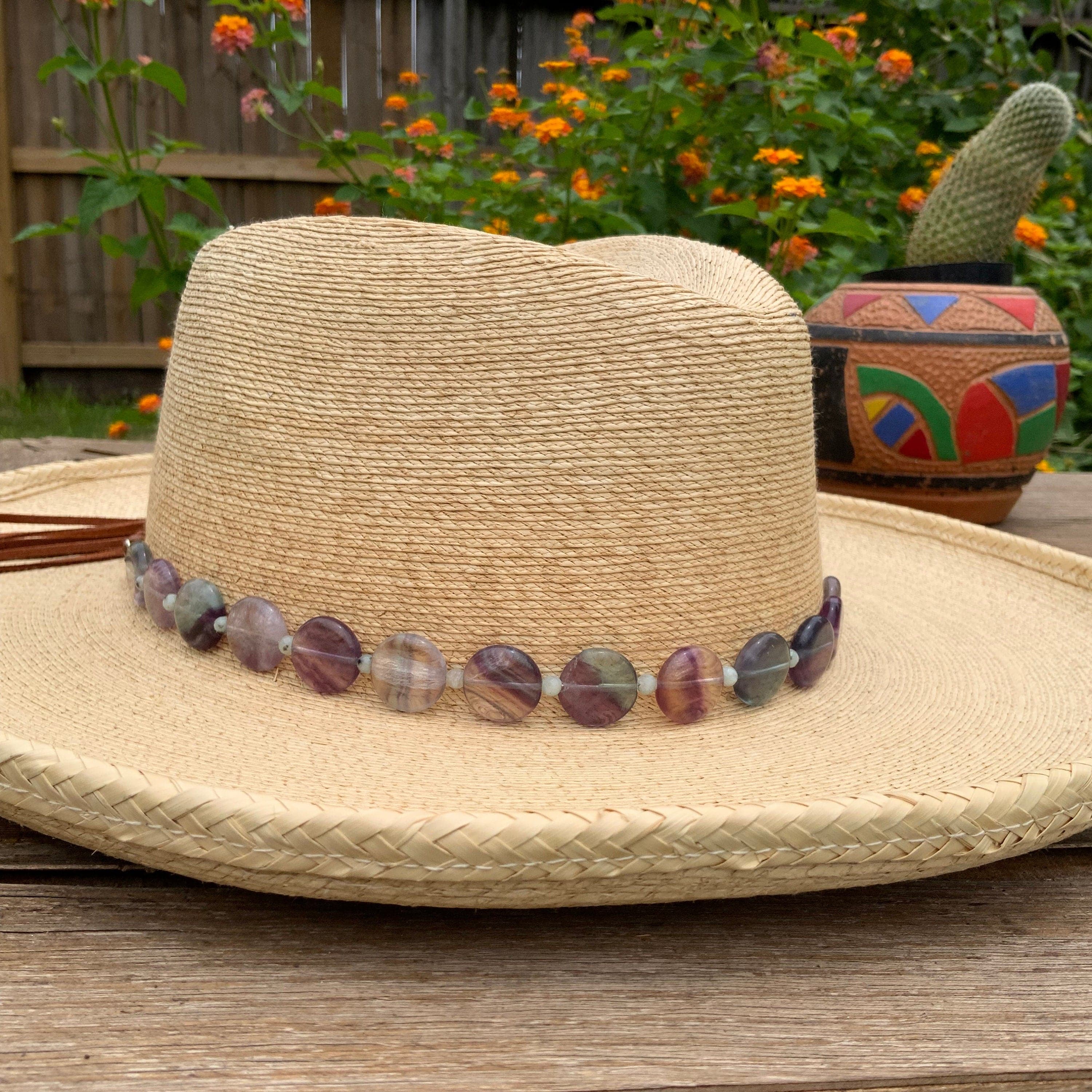 Fluorite and Kiwi Jasper Hatband, Gemstone Hat Band