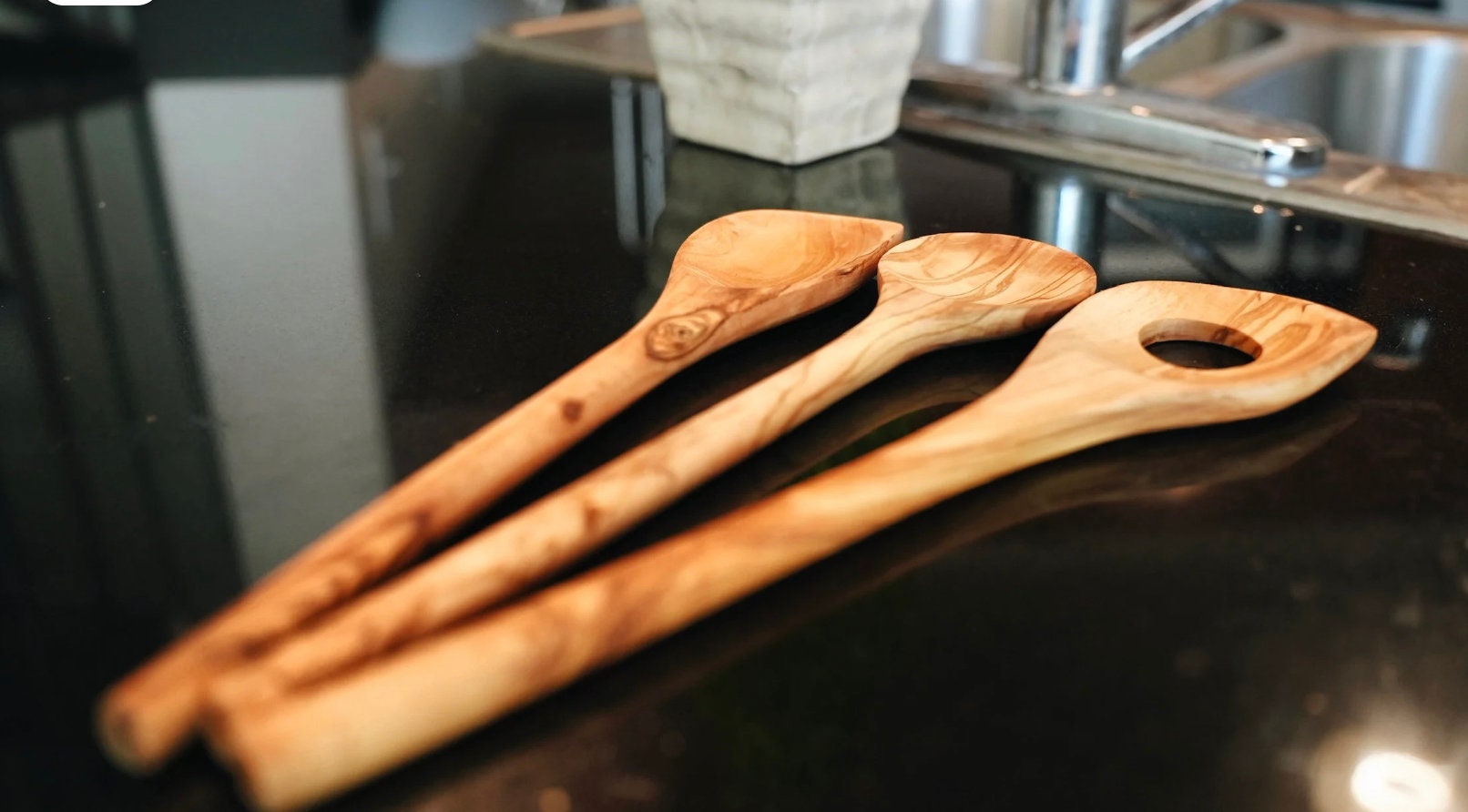 Olive Wood Spoon Set With Holder - My American Goods