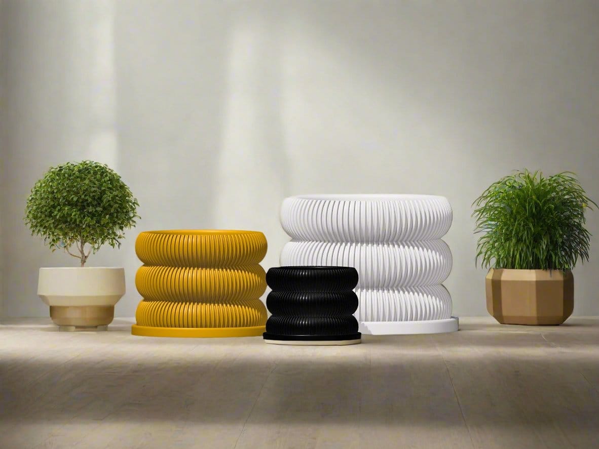 Ribbed Bubble Plant Pot With Drainage and Saucer - My American Goods