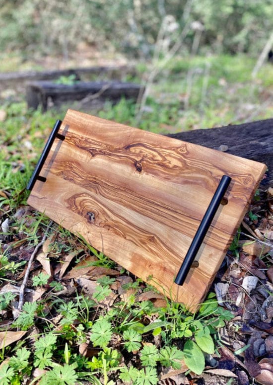Rectangle Olive Wood Tray With Black Handles - My American Goods