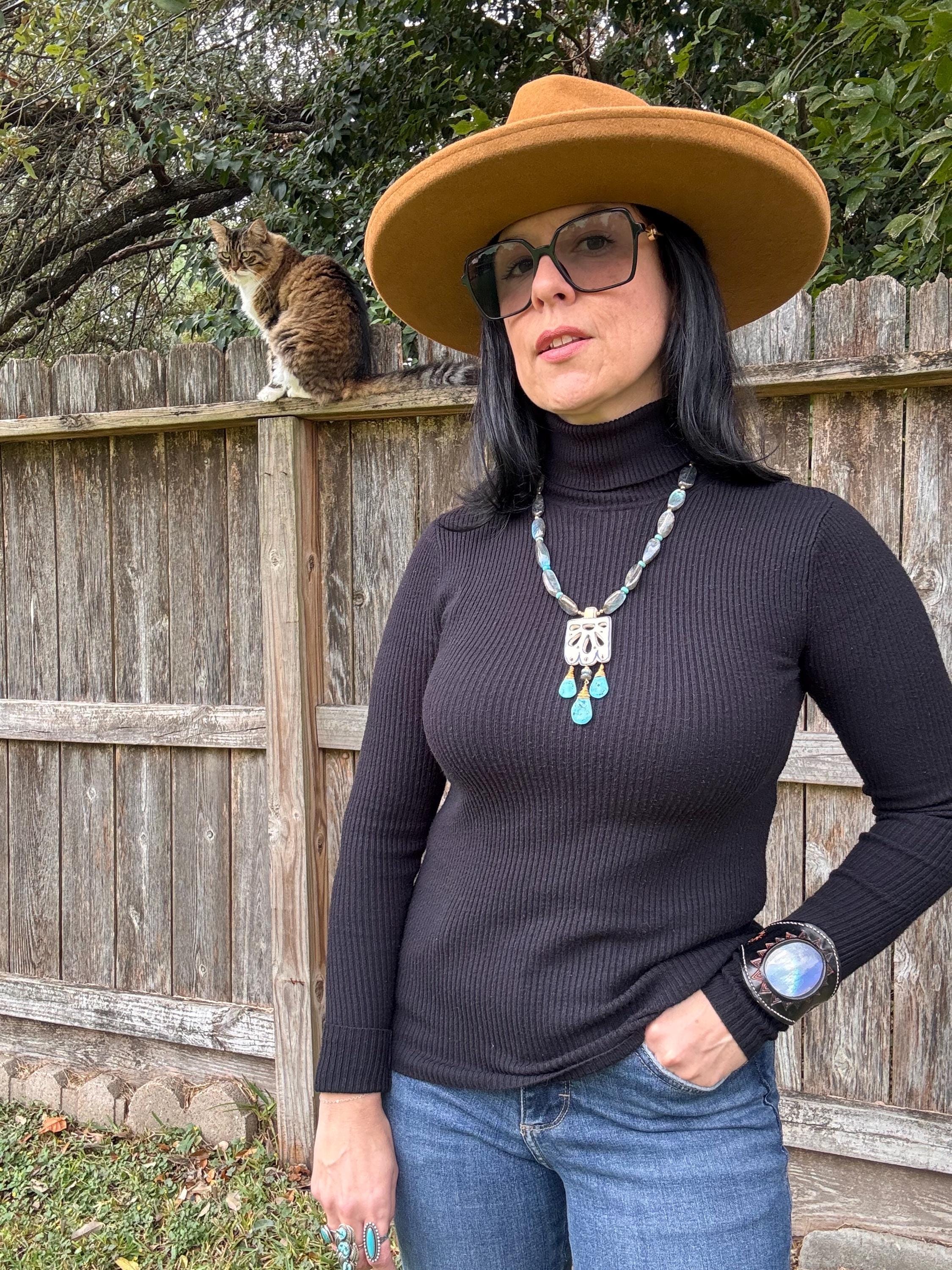 Handmade Ceramic Necklace: Labradorite & Turquoise Fringe