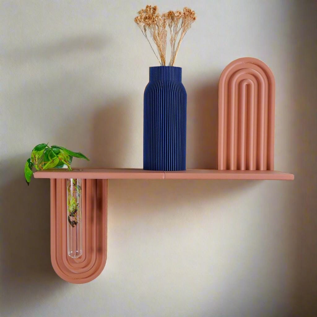 Modern Floating Wall Shelf, Unique Arch Oval Home Decor, 3D Printed Propagation or Reed Diffuser Shelf, Wall Shelf Catchall, Entryway Decor - My American Goods