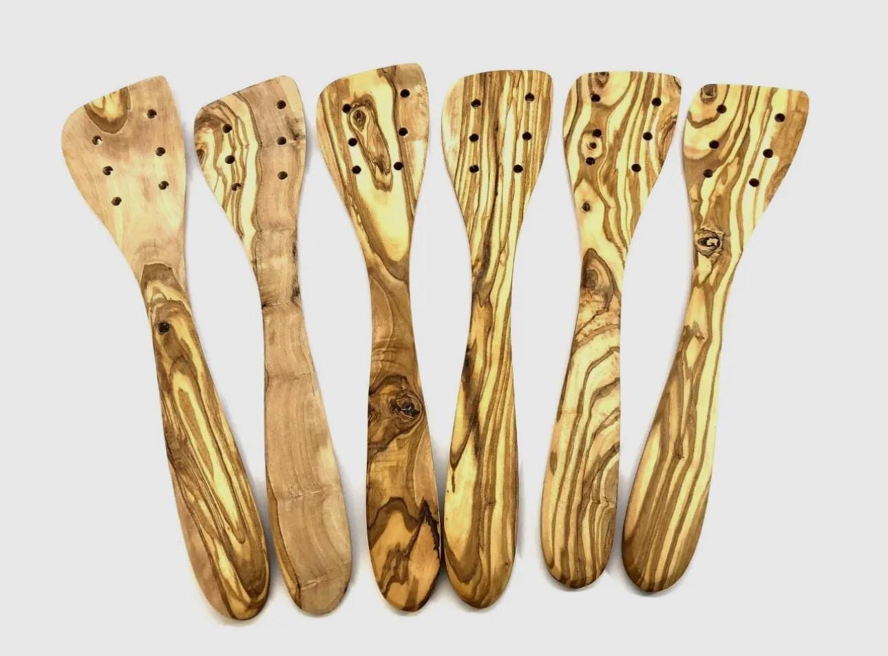 Olive Wood Spatulas With Holes - My American Goods