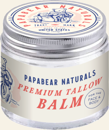 Papabear Naturals Premium Tallow Balm jar on a white background