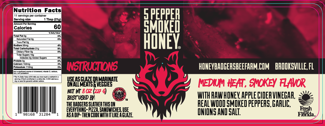 Honey Badgers Bee Farm Hot Honey 5 - Pepper Smoked Hot Honey