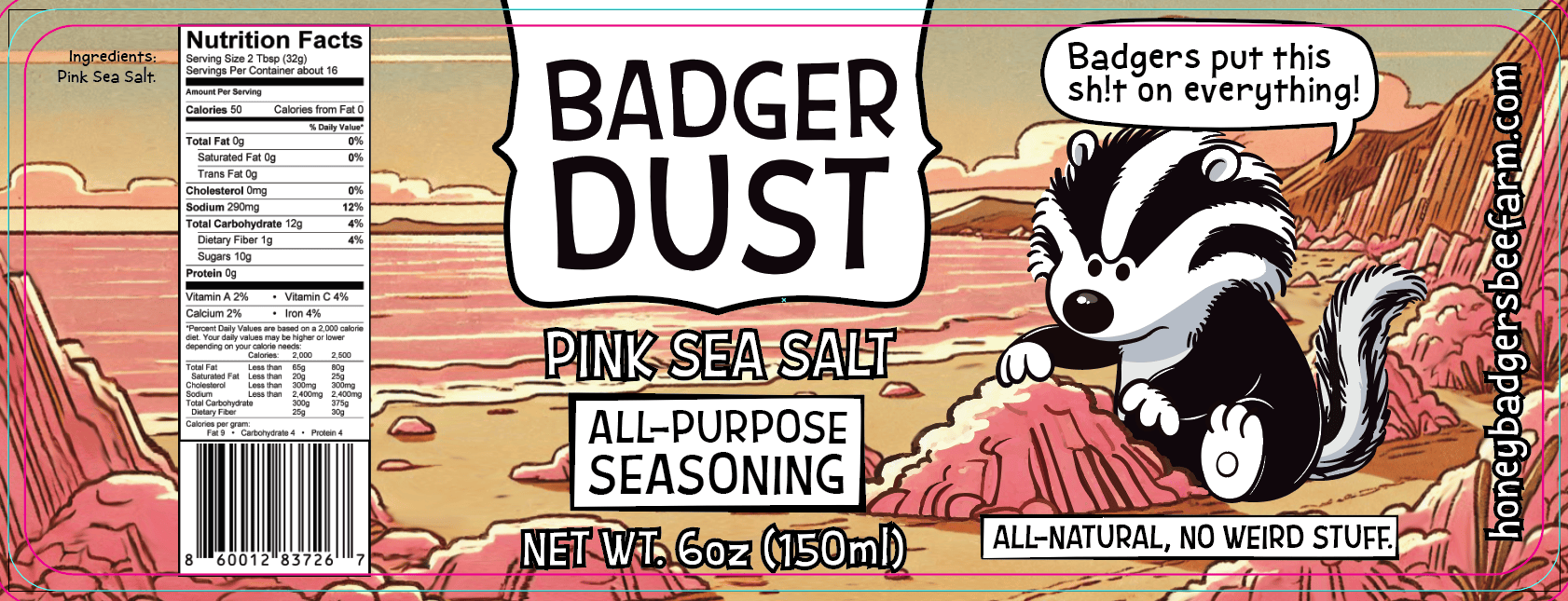 Honey Badgers Bee Farm All Natural Dry Rub Badger Dust Pink Sea Salt