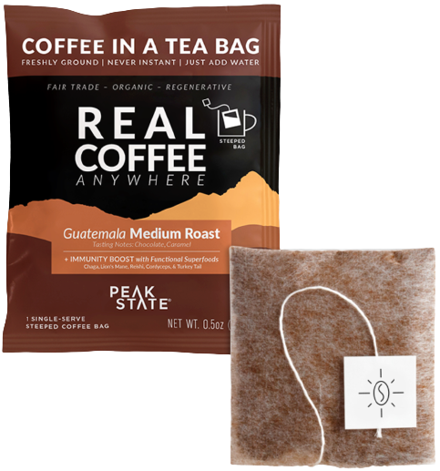 Wholesale Only - Peak State Steeped Coffee Singles - Medium Roast Guatemala (+Immunity) - 20 Case - My American Goods