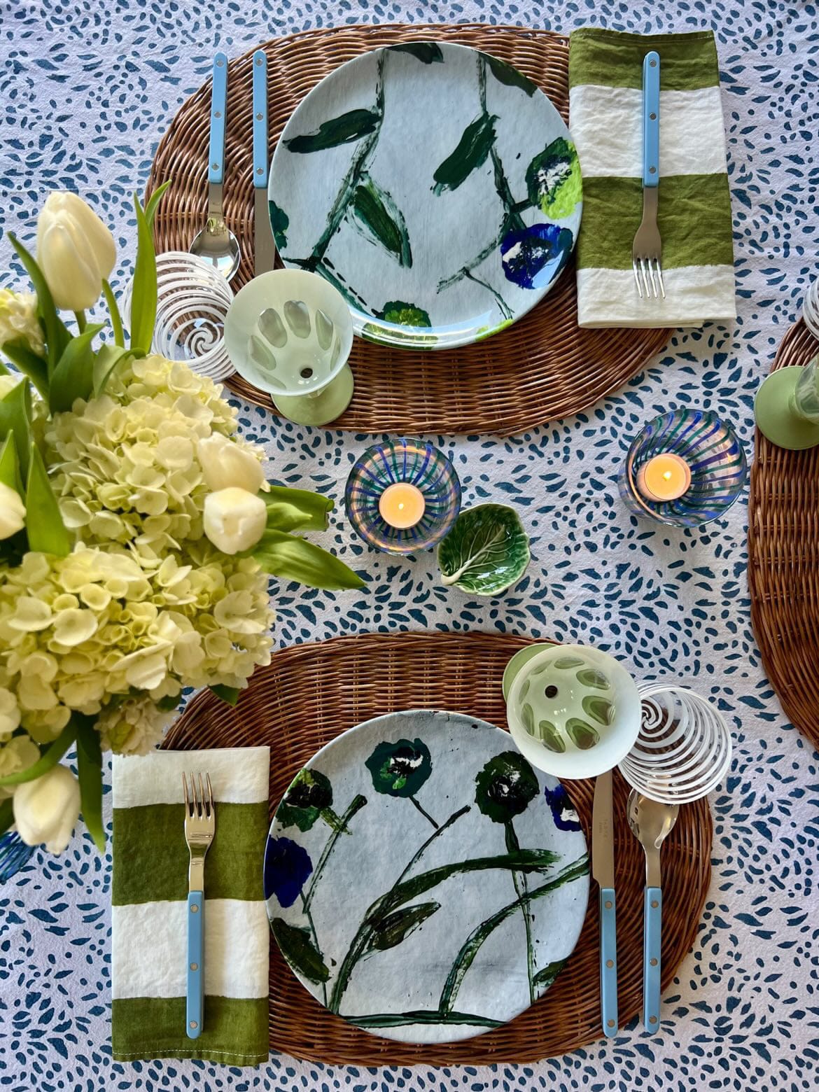 Set of Blue and Teal Posey China Plates (Set of 4 or 8) - My American Goods