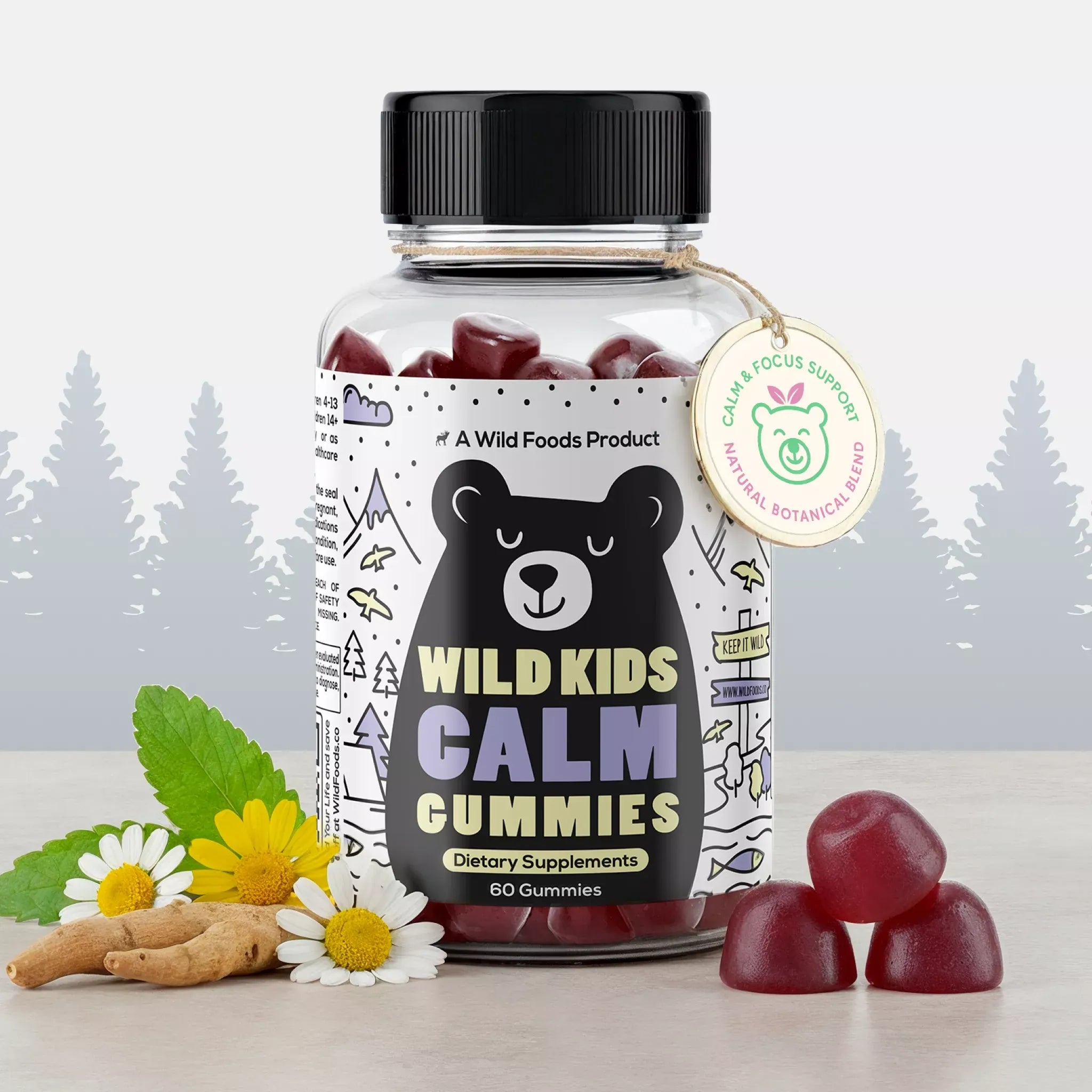 Wild Foods 1x - 60 Gummies Wild Kids Calm Gummies – Plant-Based Botanical Blend