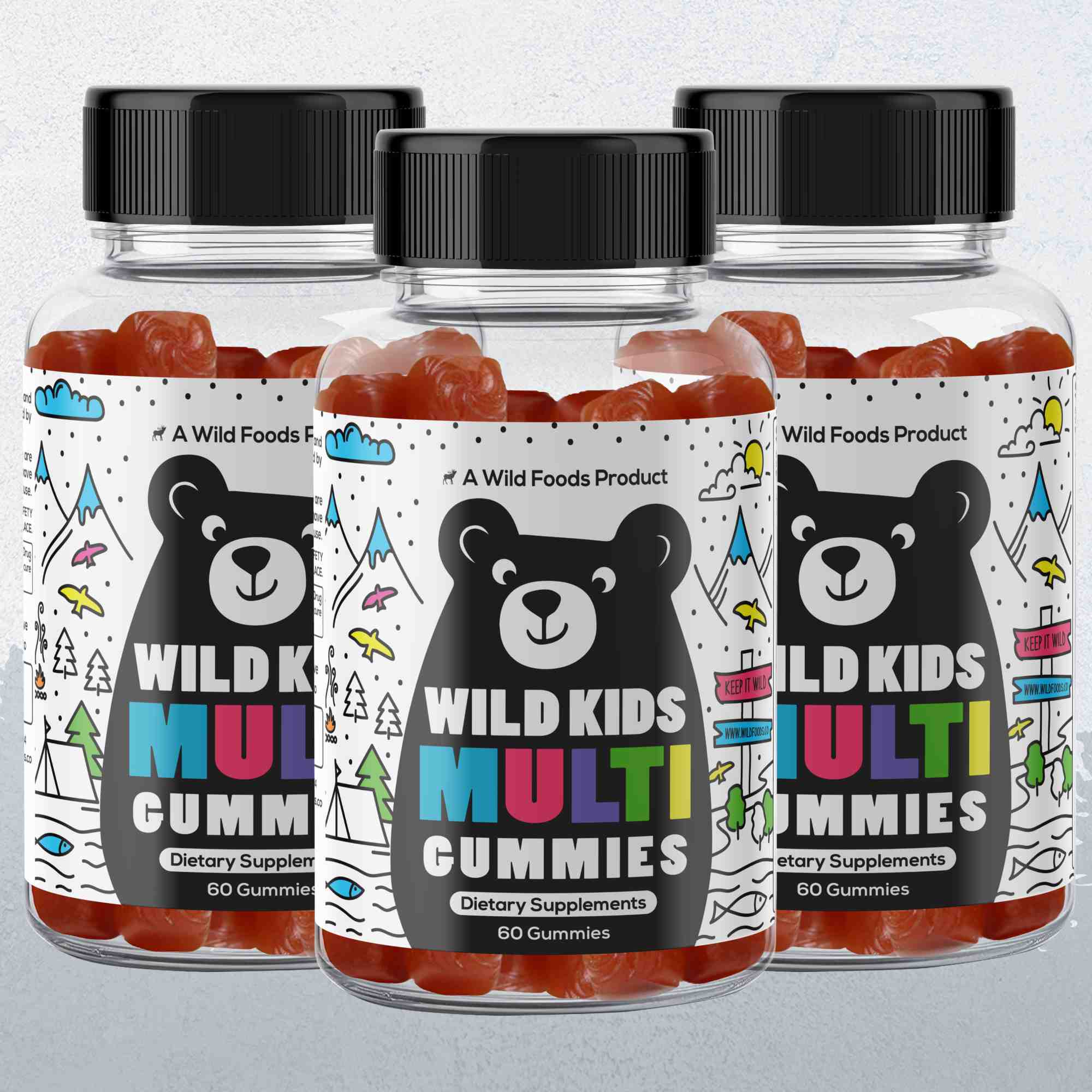 Wild Foods 3x - 60 Multi Gummies (Save 10%) Wild Kids Multivitamin Gummies – Everyday Essentials in a Fruity Bite